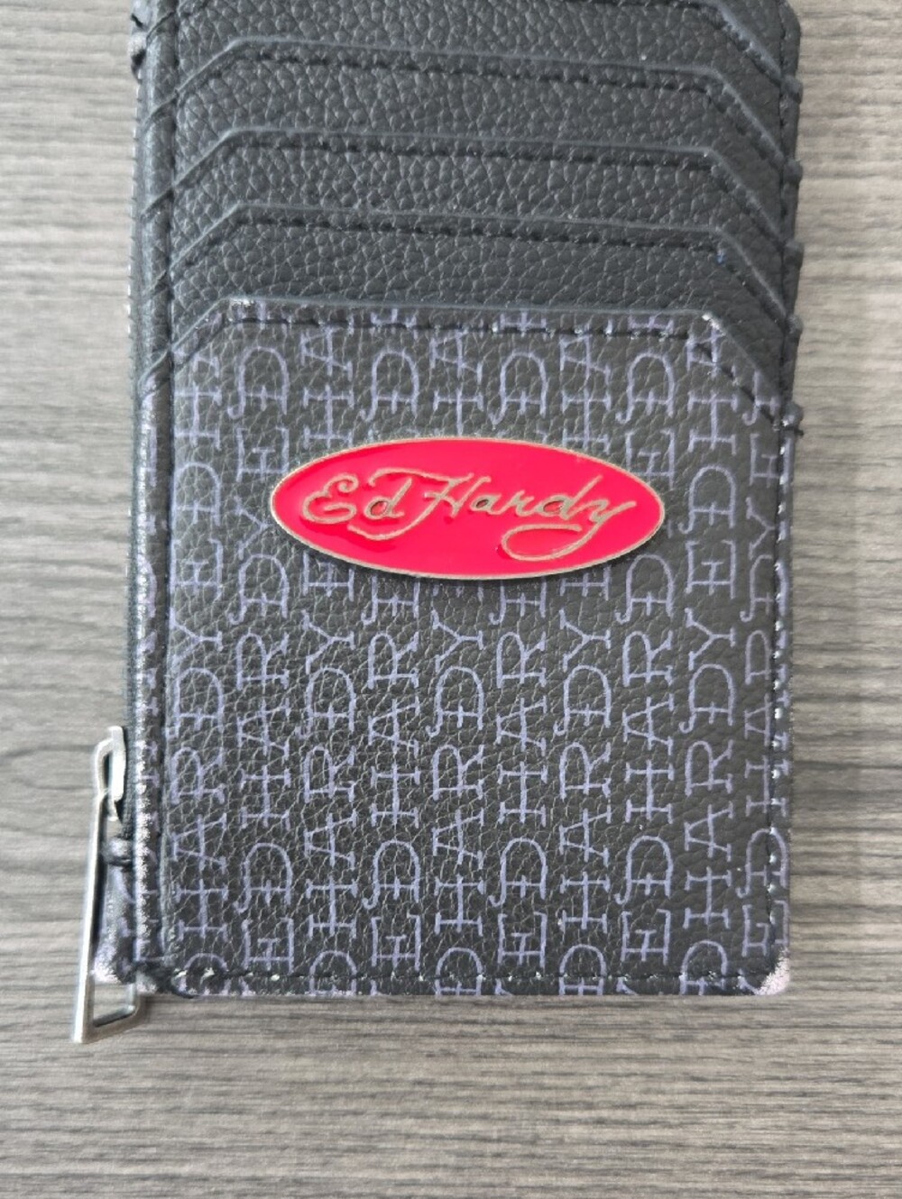 Ed Hardy Black Tattoo Print Card Holder Wallet Skull Rose Y2K Zip Pocket_0086 - Picture 3 of 10